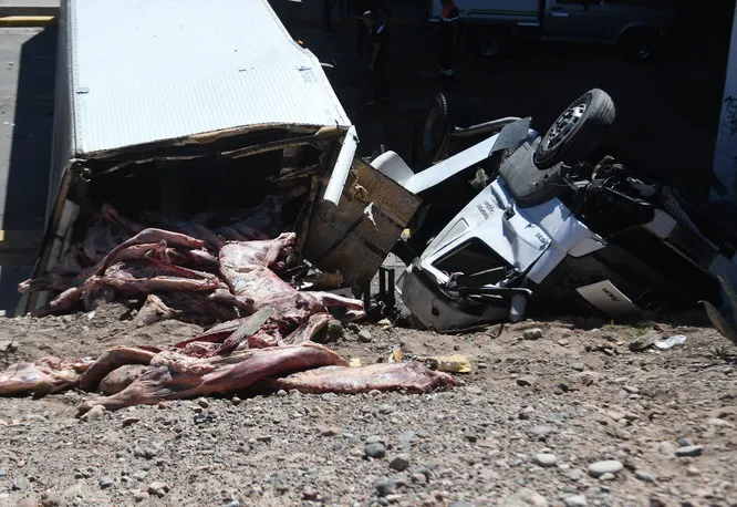 carne vuelco camion
