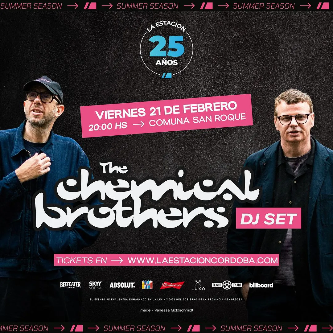 HOLD TIGHT ARGENTINA! The Chemical Brothers return to South America  for a DJ SET at Comuna San Roque on Friday, February 21, 2025. Tom And Ed  are coming to La Estación Outdoor Series! TICKETS AND VIP TABLE
